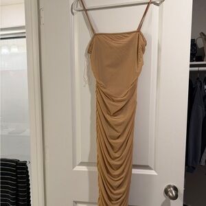 Elegant Tan Ruched Dress